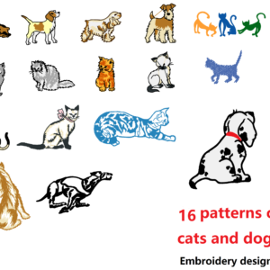 embroidery design cats and dogs 16 pattern set 2