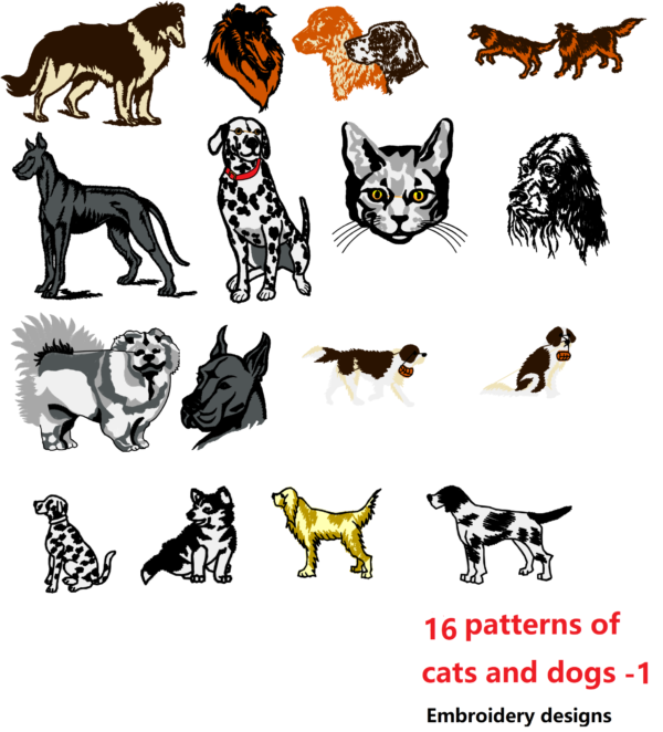 embroidery design cats and dogs 16 pattern set 1